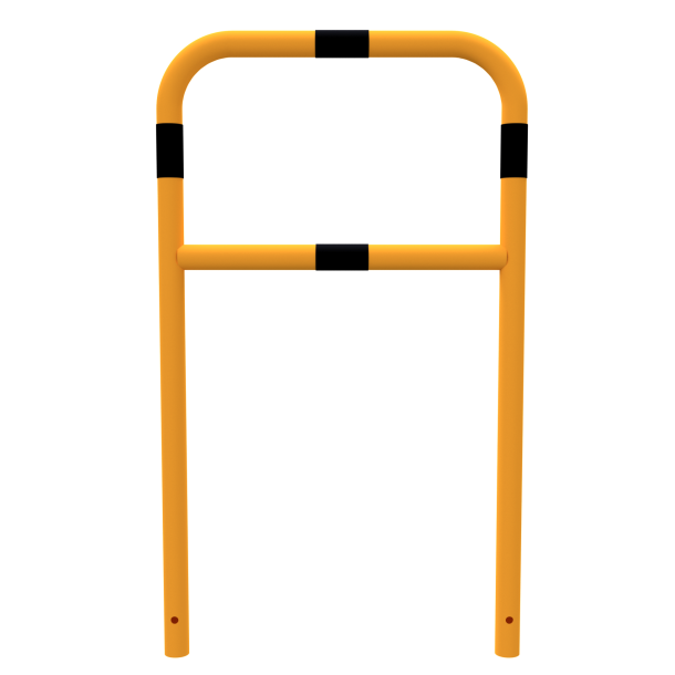 Protective bar made of steel tubing |  48 x 2.5 mm | with crossbar | total width: 700 mm | total height: 1200 mm | hot-dip galvanized and yellow coatedwith black warning stripes